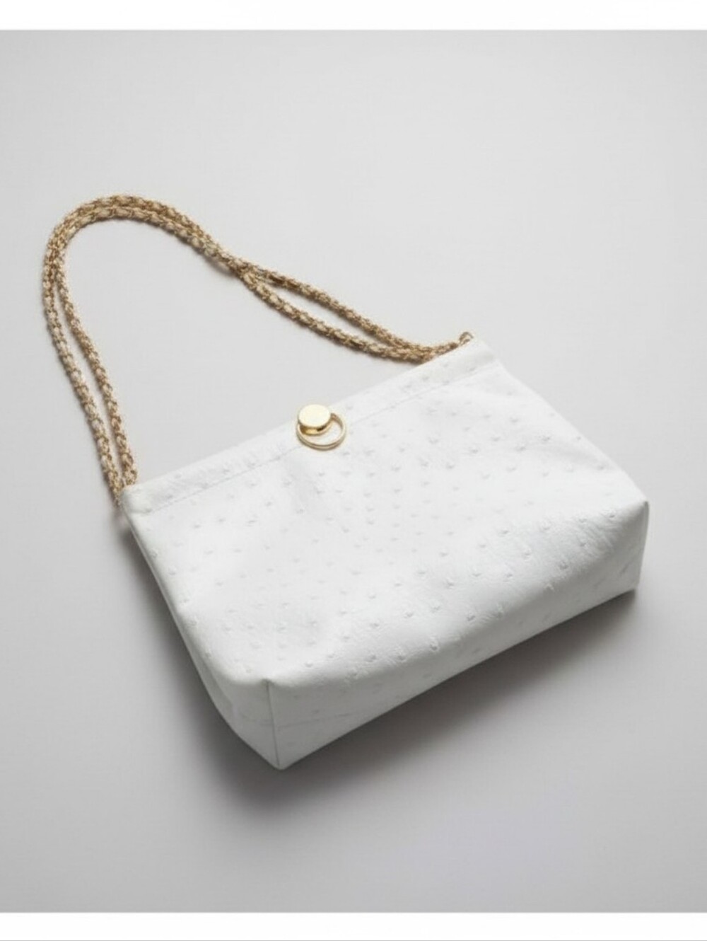 Vintage Beuno White Textured Evening Bag with Gold Chain